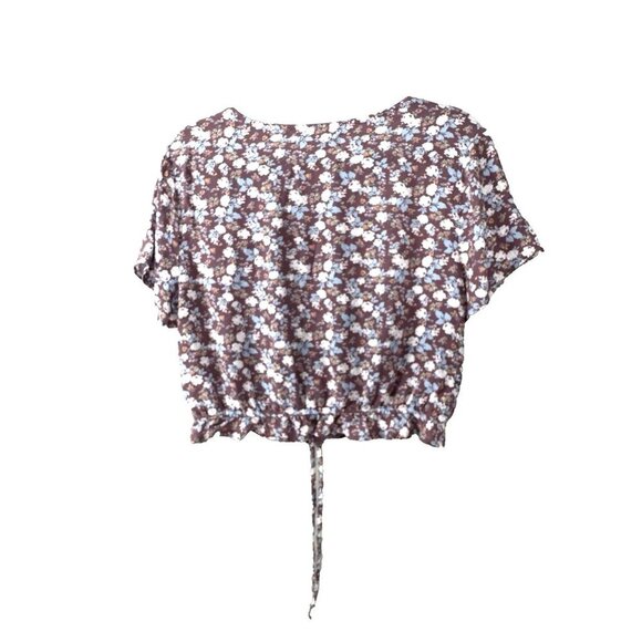 Y2K Floral L Crop Top Cottagecore Coquette Adjustable Ruched Hem Soft Girl Dream - Picture 3 of 8